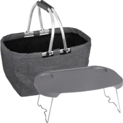 Picknickkorb mit Deckel 2-in-1, grau