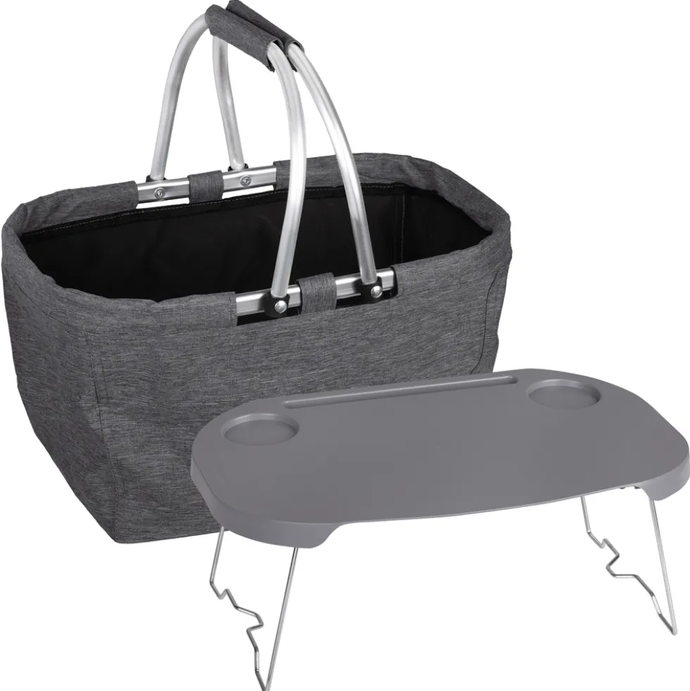 Picknickkorb mit Deckel 2-in-1, grau