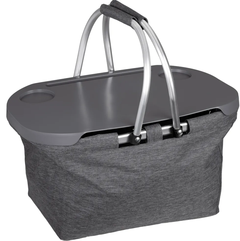 Picknickkorb mit Deckel 2-in-1, grau