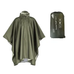 Poncho 3‑in‑1 grün Onesize wasser- und winddicht mit Kapuze