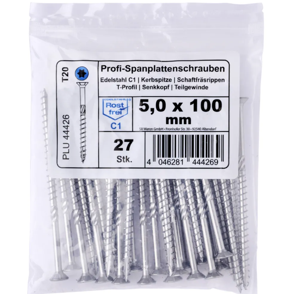 Profi-Spanplattenschrauben 5,0x100 mm TG IVZ C1 Senkkopf Vorteilspack