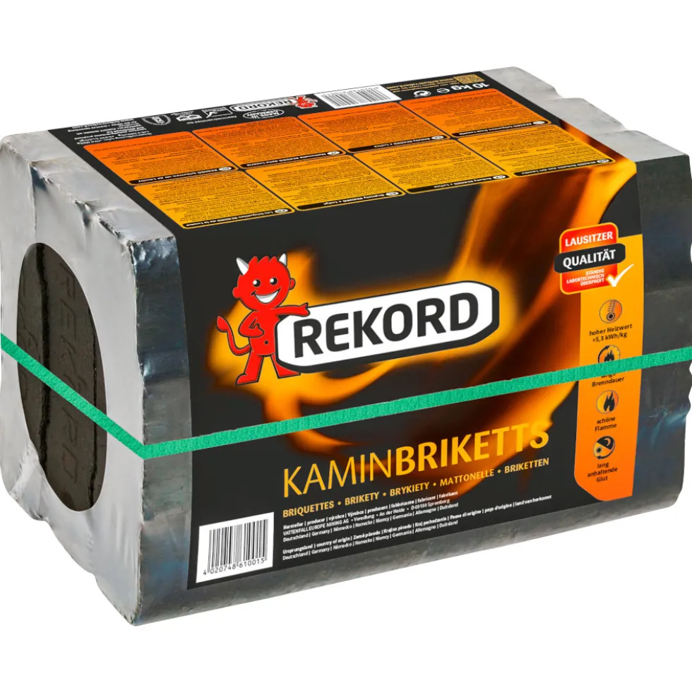 REKORD® Braunkohle-Kaminbriketts10 kg mit langer Brenndauer
