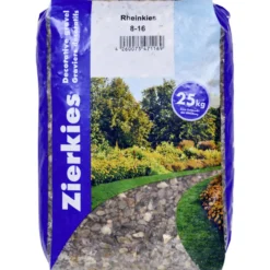 Rheinkies in Körnung 8 bis 16 mm im 25 kg Sack