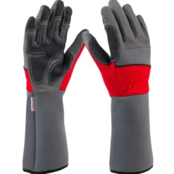 Rosenhandschuhe Größe 10 grau-rot aus Polyester/Elastan mit Stulpe