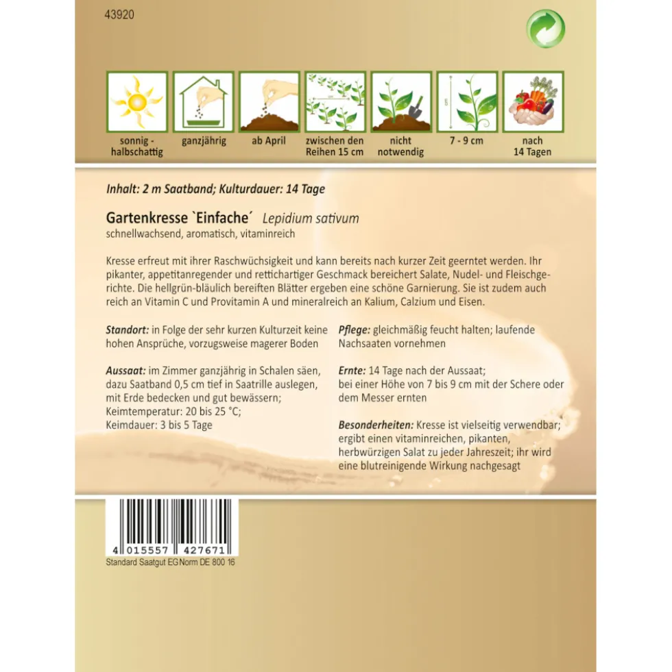 Saatband einfache Gartenkresse ca. 2 laufende Meter