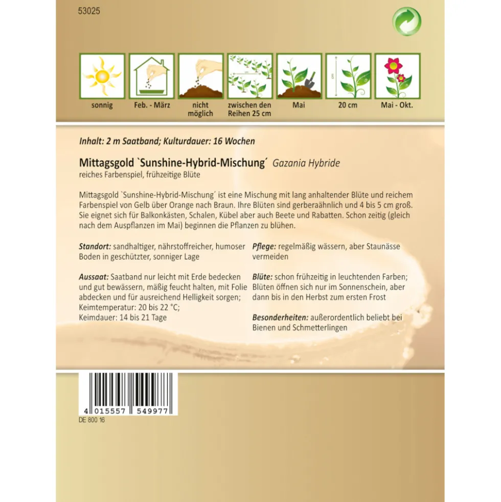 Saatband Mittagsgold ca. 2 laufende Meter