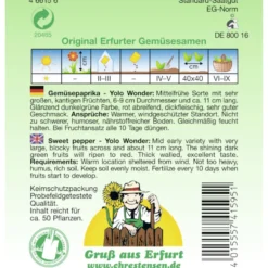 Saatgut Gemüsepaprika Yolo Wonder ca. 50 Pflanzen