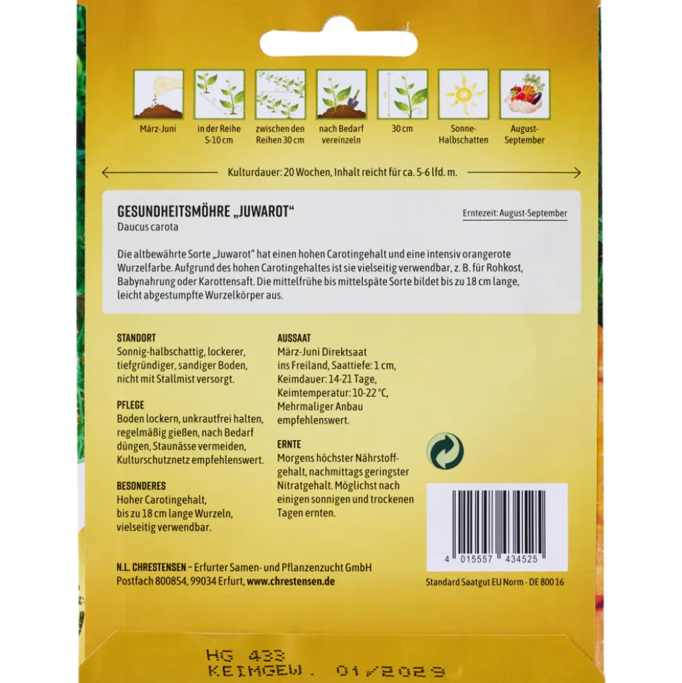 Saatgut Gesundheits-Möhre Juwarot