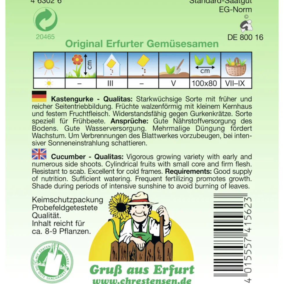 Saatgut Kastengurke Qualitas ca. 8-9 Pflanzen