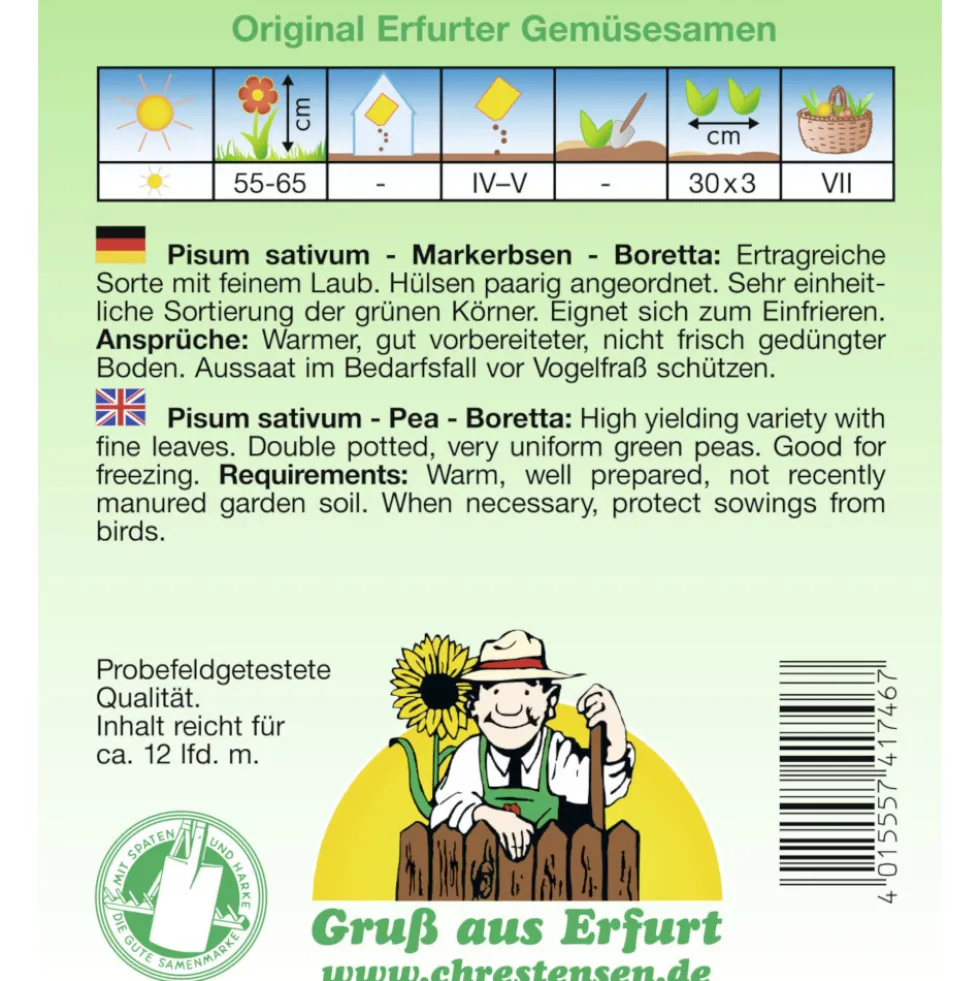 Saatgut Markerbsen Boretta ca. 12 laufende Meter