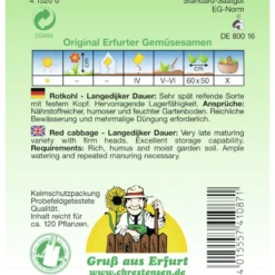 Saatgut Rotkohl Langendijker Dauer ca. 120 Pflanzen