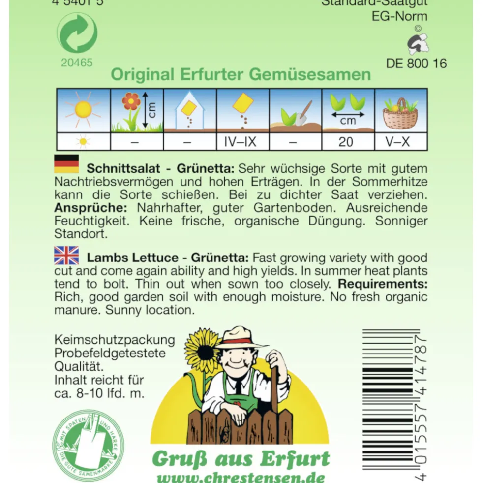 Saatgut Schnittsalat Grünetta ca. 8-10 laufende Meter