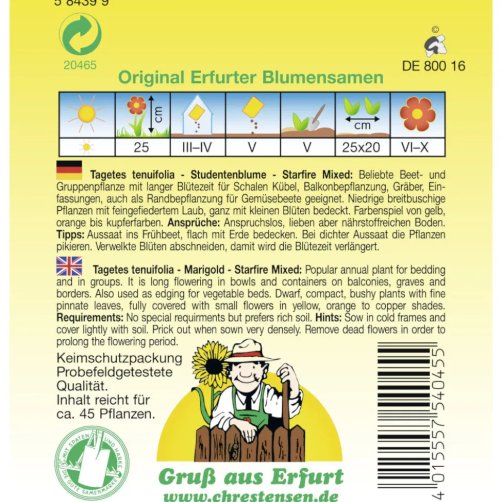 Saatgut Studentenblume Starfire-Mix ca. 45 Pflanzen
