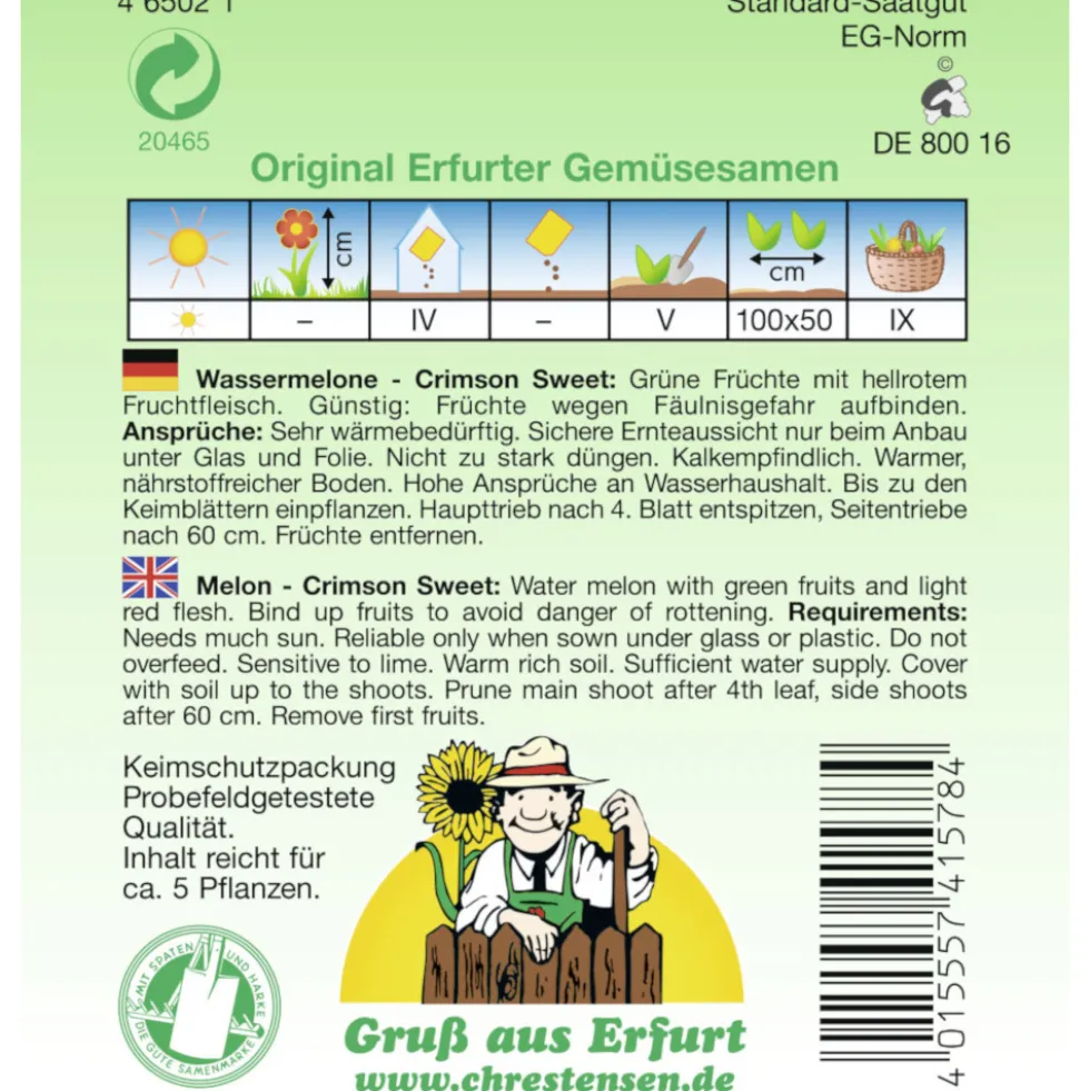 Saatgut Wassermelone Crimson Sweet ca. 5 Pflanzen