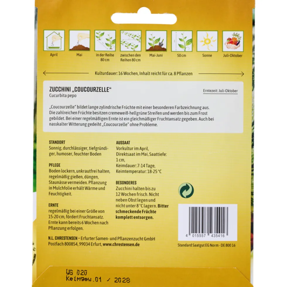 Saatgut Zucchini Coucourzelle ca. 8 Pflanzen