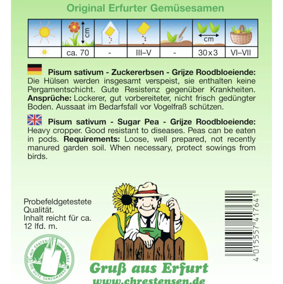 Saatgut Zuckererbse ca. 12 laufende Meter