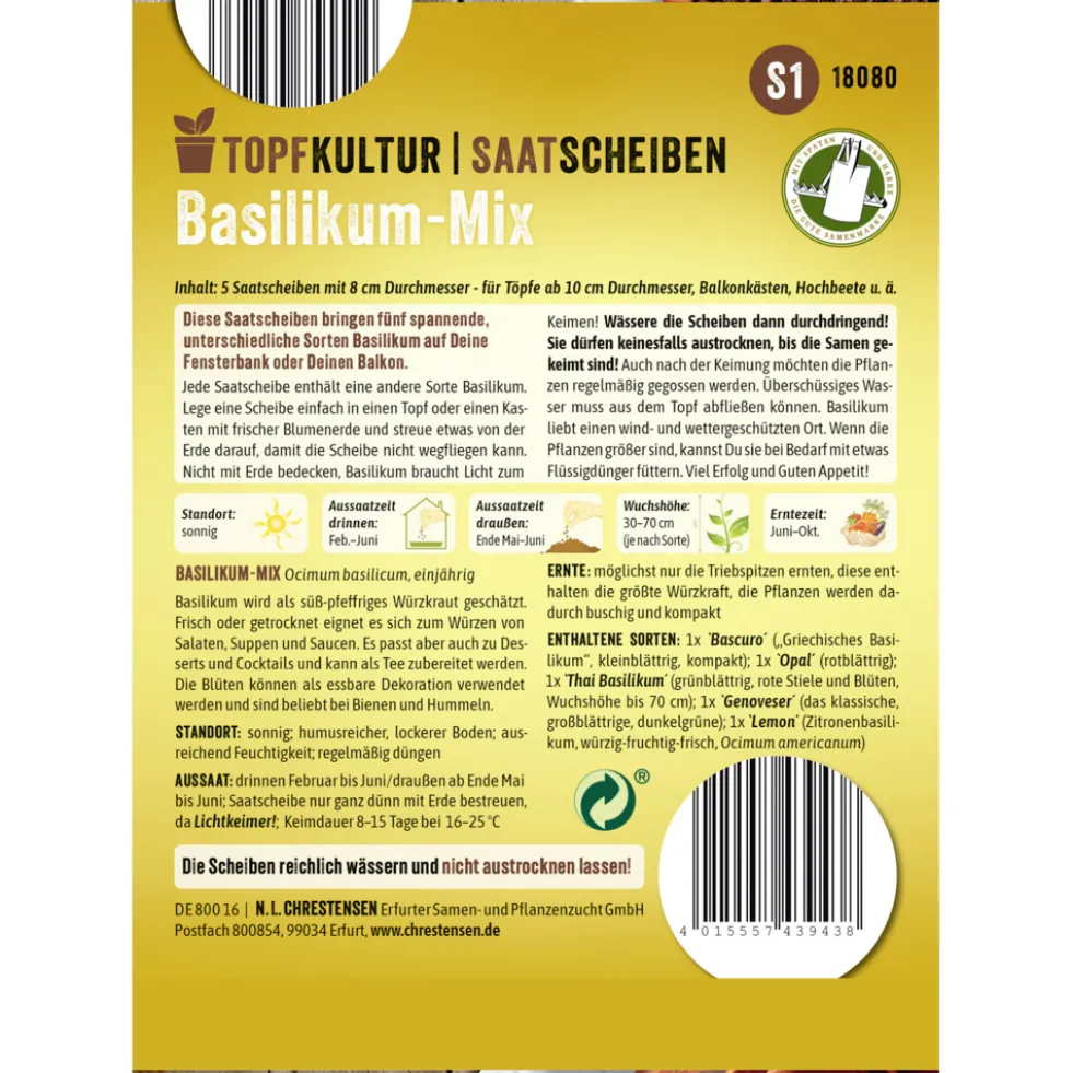 Saatscheiben Basilikum Mix 5 Scheiben