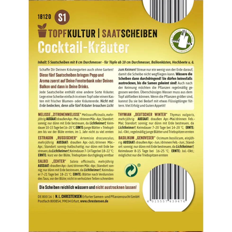 Saatscheiben Cocktail-Kräuter-Mix 5 Scheiben