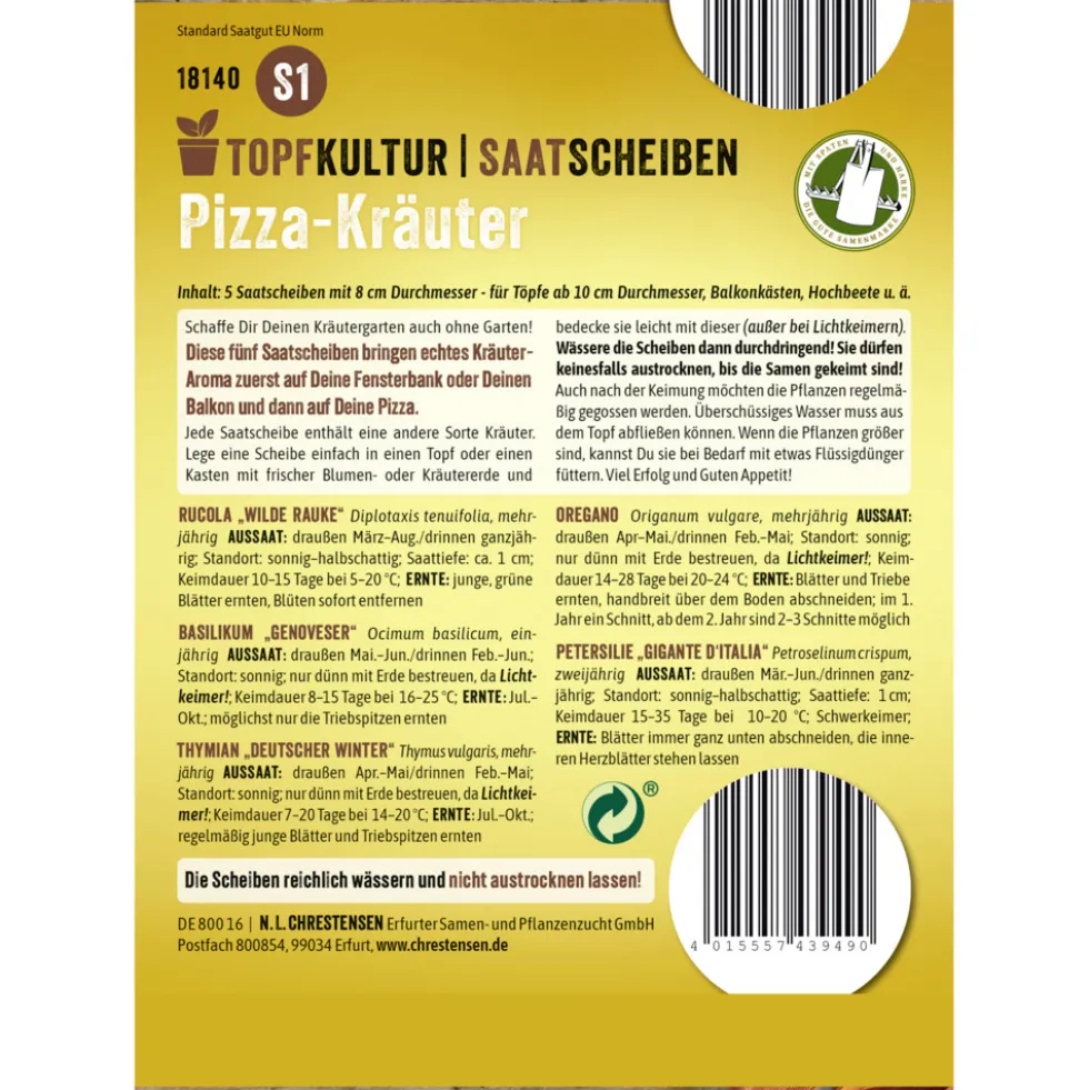 Saatscheiben Pizza-Kräuter-Mix 5 Scheiben