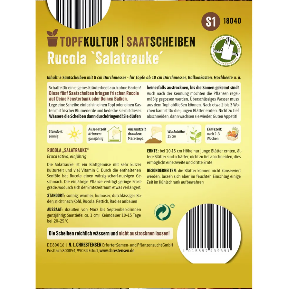 Saatscheiben Rucola „Salatrauke“ 5 Scheiben