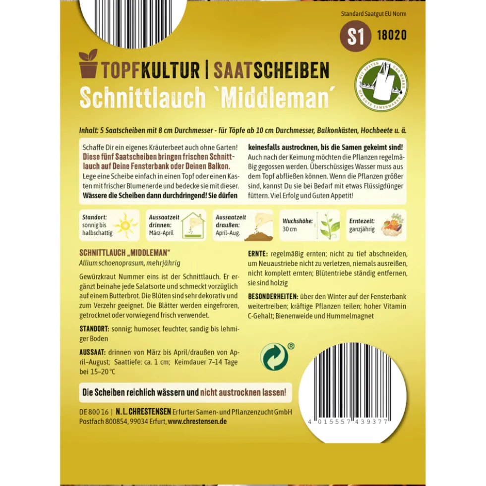 Saatscheiben Schnittlauch Middleman 5 Scheiben