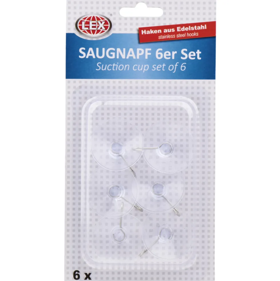 Saugnapf-Set 6-teilig transparent mit Haken