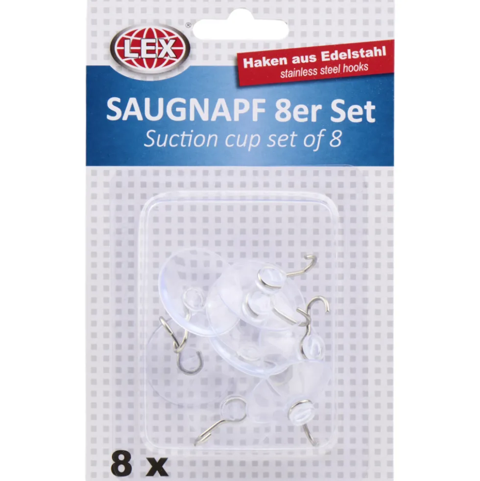 Saugnapf-Set 8-teilig transparent mit Haken