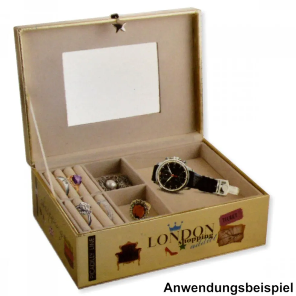 Schmuckkoffer aus Kunstleder, gold, Design "London Shopping" - B-Ware