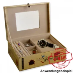 Schmuckkoffer aus Kunstleder, gold, Design "London Shopping" - B-Ware