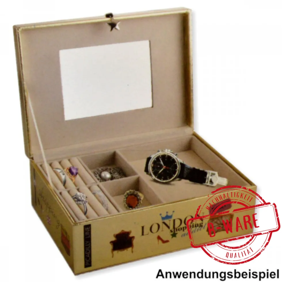 Schmuckkoffer aus Kunstleder, gold, Design "London Shopping" - B-Ware