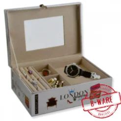Schmuckkoffer aus Kunstleder, silber, Design "London Shopping" - B-Ware