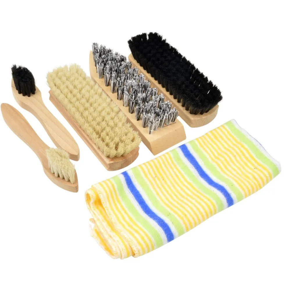Schuhputz-Set 6-teilig aus Holz mit Kunststoffborsten