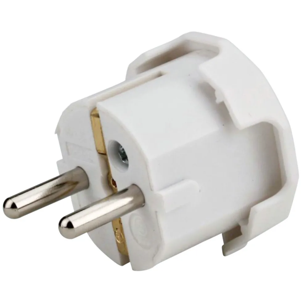 Schutzkontakt-Stecker Kunststoff mit seitlicher Kabelführung weiß