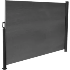 Seitenmarkise grau 3 x 1,6 m mit schwarzem Aluminiumgestell