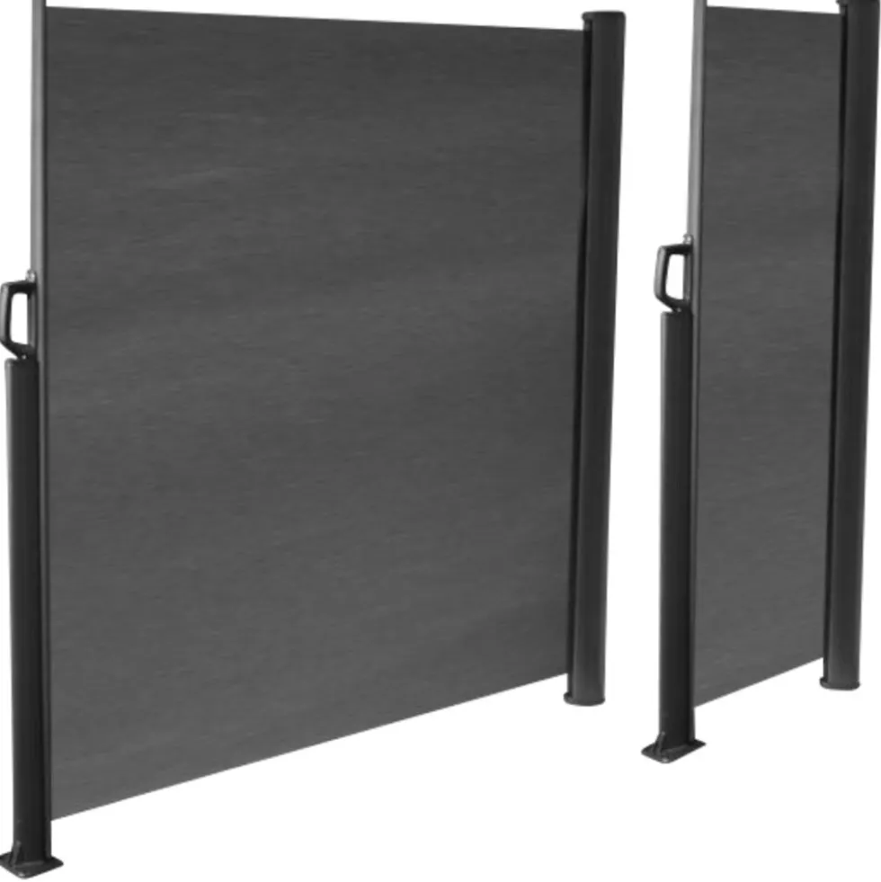 Seitenmarkise grau 3 x 1,6 m mit schwarzem Aluminiumgestell