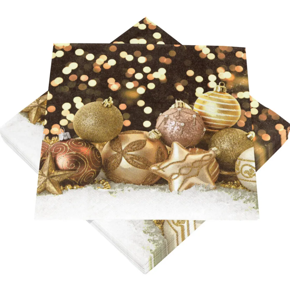Servietten mit Motiv Sterne creme-gold, 20 Stück