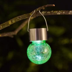 Solar LED-Kugelleuchte aufhängbar aus Crushglas
