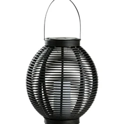 Solar LED-Laterne Rattan-Optik in Schwarz-Anthrazit