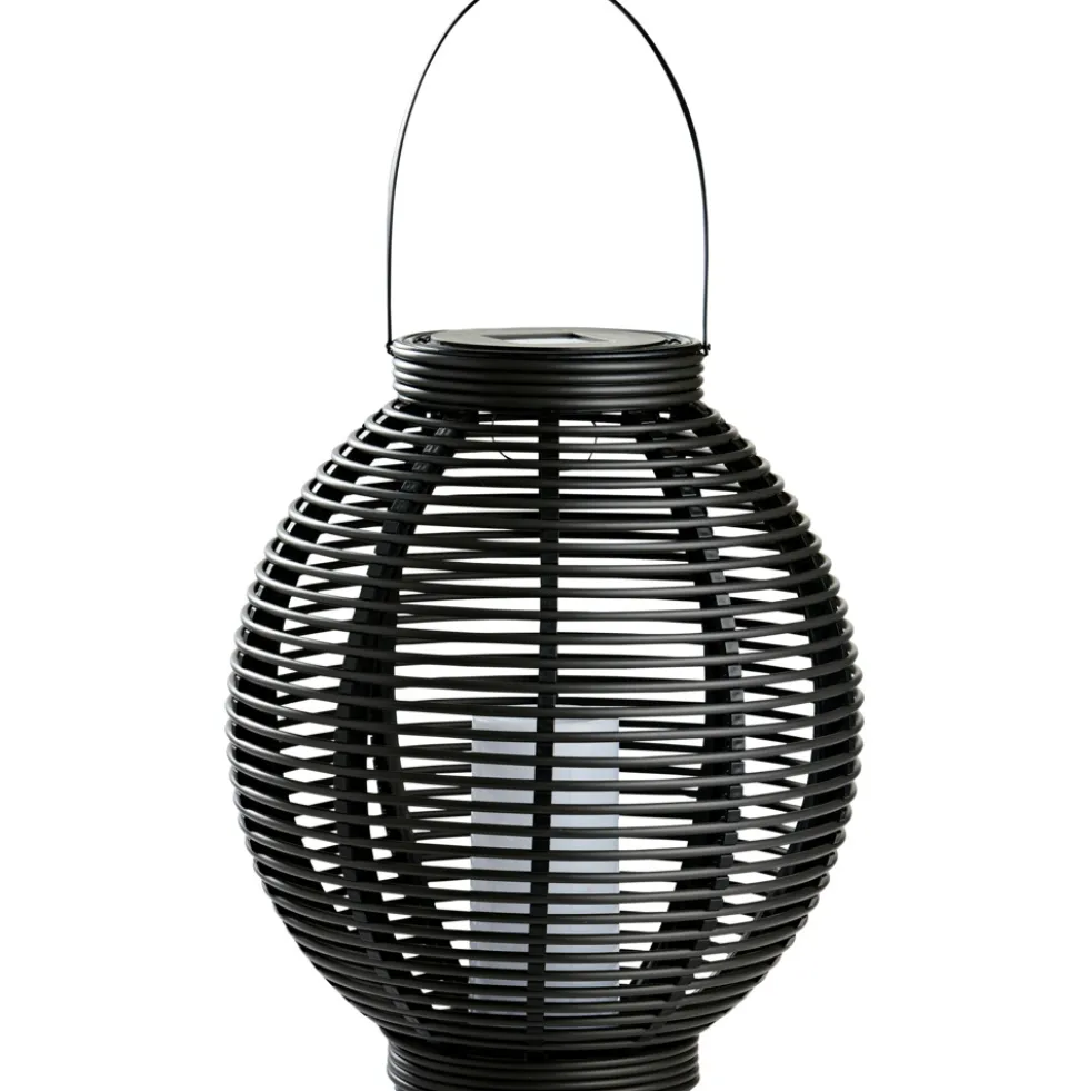 Solar LED-Laterne Rattan-Optik in Schwarz-Anthrazit