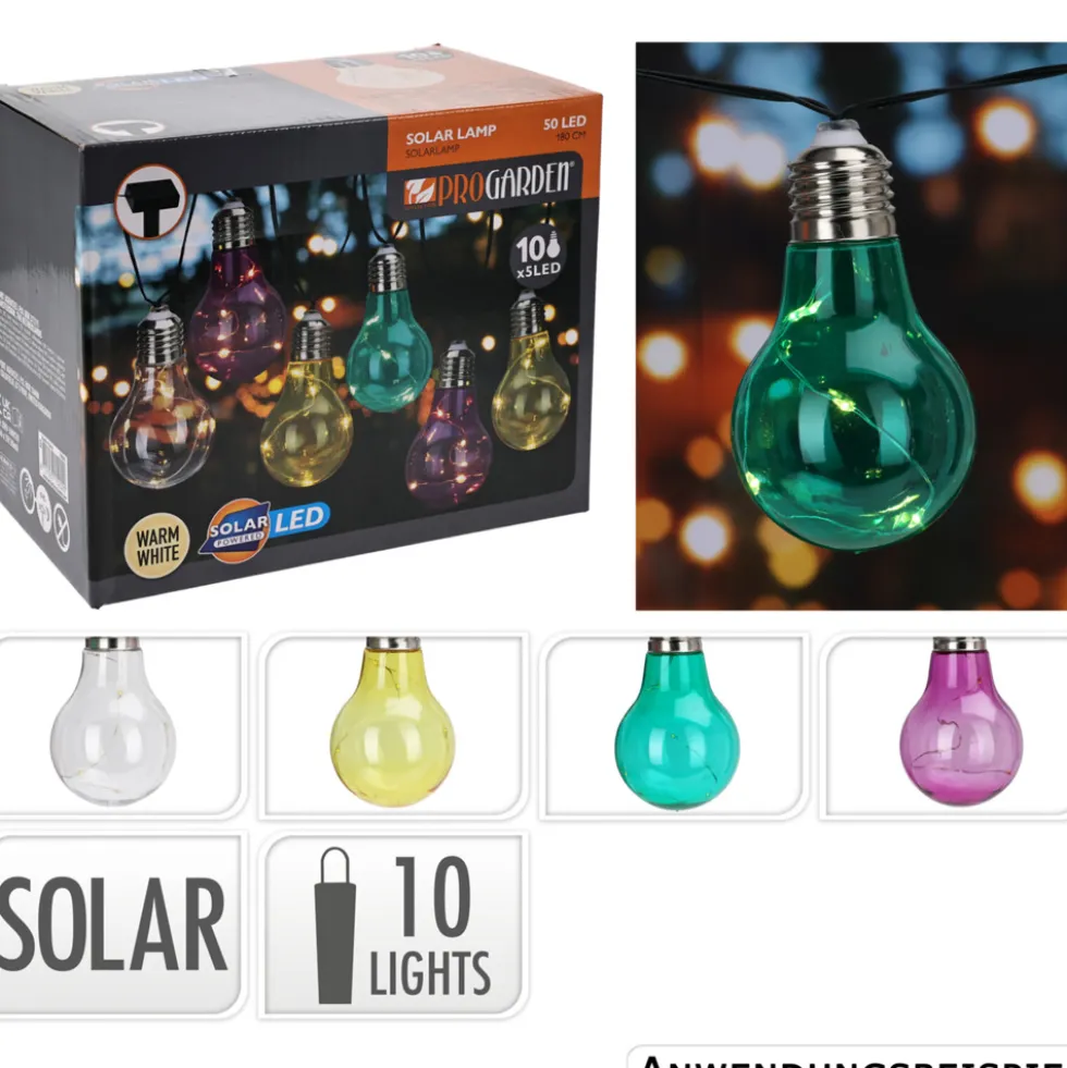 Solar Lichterkette Glühbirnen bunt 2m 50 LEDs