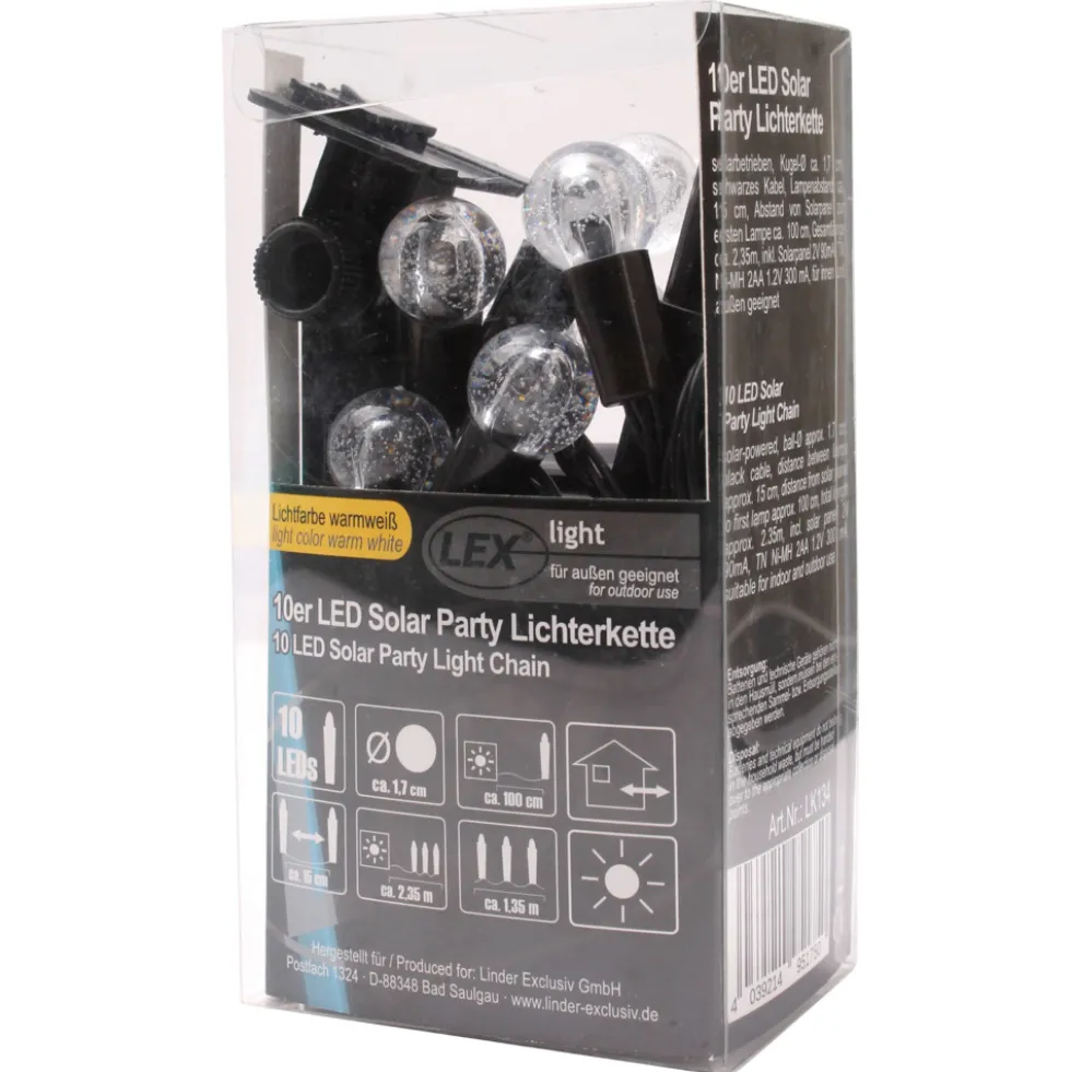 Solar-Party-Lichterkette, 2,35 m, mit 10 warmweißen Lämpchen