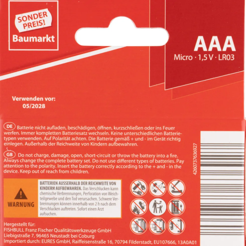 Sonderpreis Baumarkt Alkaline Batterien LR06 AAA Micro 8er Pack