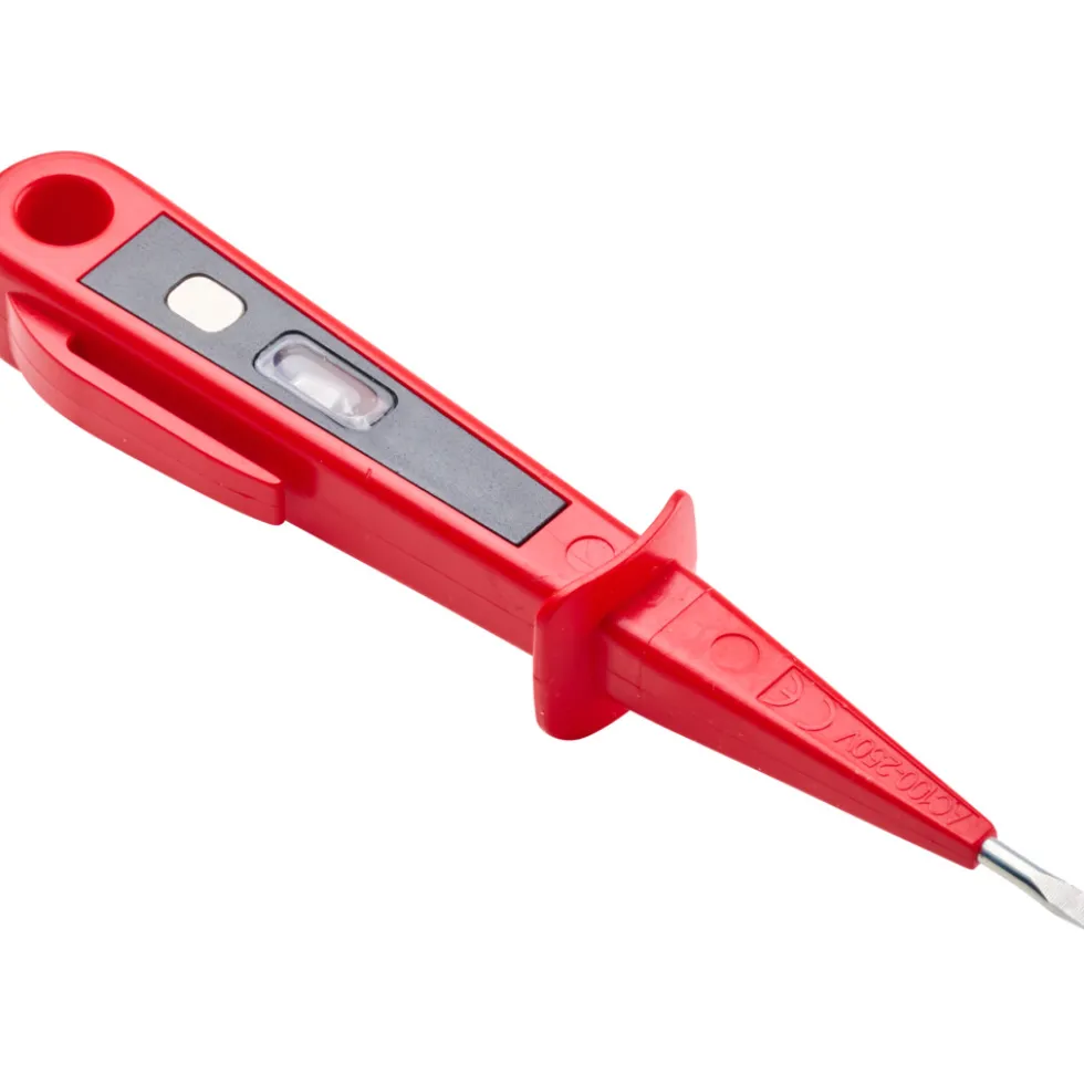 Spannungsprüfer Euro 150 mm in rot, isoliert mit Clip und Aufhängöse