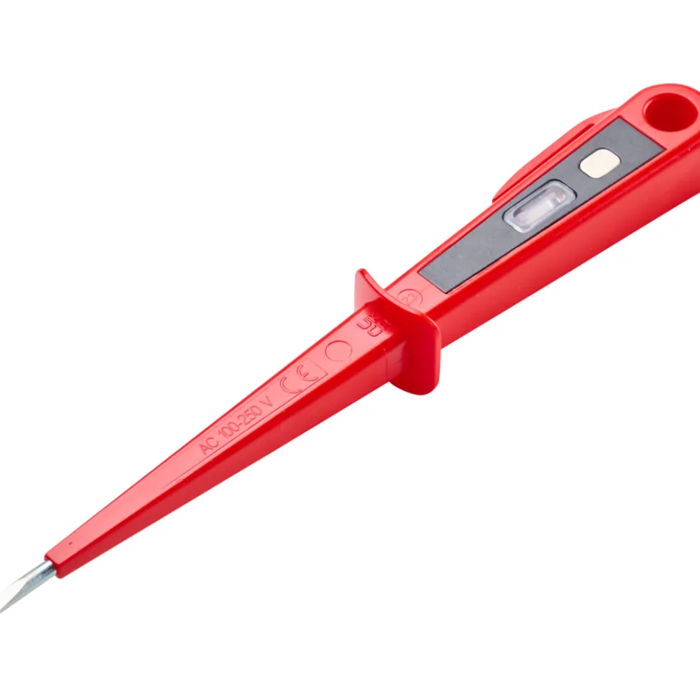 Spannungsprüfer Euro 190 mm in rot, isoliert mit Clip und Aufhängöse