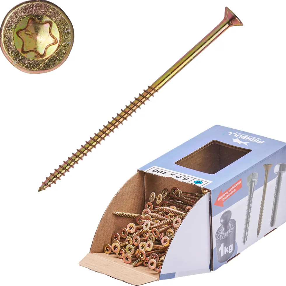Spanplattenschraube 5,0x100 mm IVZ 1kg FISHBULL-Pack Senkkopf Teilgewinde