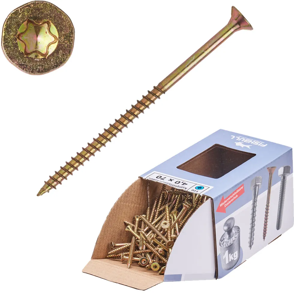 Spanplattenschraube 4,0x70 mm IVZ 1kg FISHBULL-Pack Senkkopf Teilgewinde