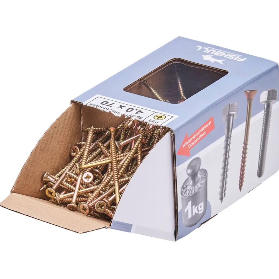 Spanplattenschraube 4 x 70 mm PZ 1kg FISHBULL-Pack Senkkopf Teilgewinde Kreuzschlitz