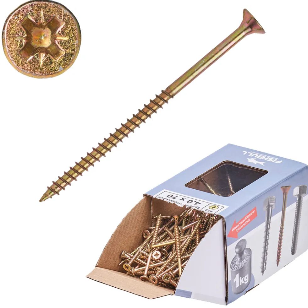 Spanplattenschraube 4 x 70 mm PZ 1kg FISHBULL-Pack Senkkopf Teilgewinde Kreuzschlitz