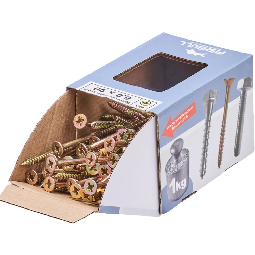 Spanplattenschraube 6x90 mm PZ 1kg FISHBULL-Pack Senkkopf Teilgewinde Kreuzschlitz