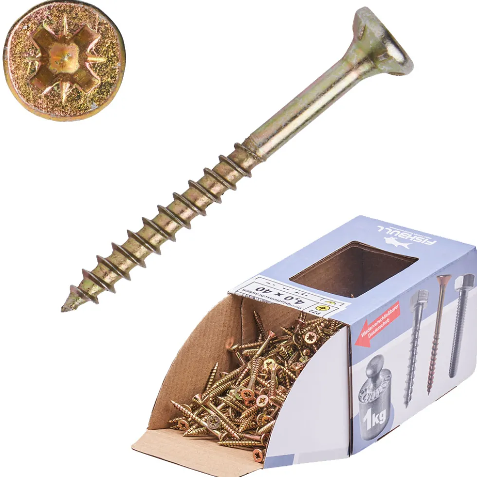 Spanplattenschraube 4,0x40 mm PZ 1kg FISHBULL-Pack Senkkopf Teilgewinde Kreuzschlitz